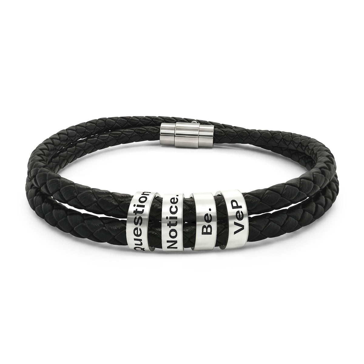 Engraved Leather Beaded Bracelet — Inspirational Message Bracelet for Men & Women
