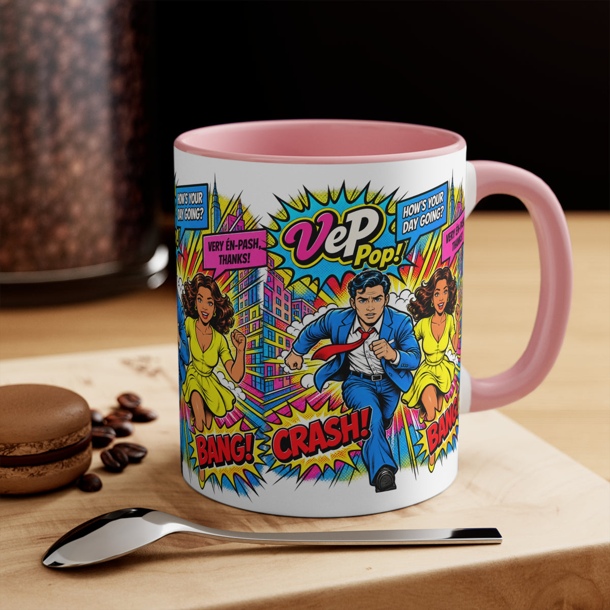 Pop Art Comic Mug — 'Crash! Bang!' Colorful Accent Coffee Cup