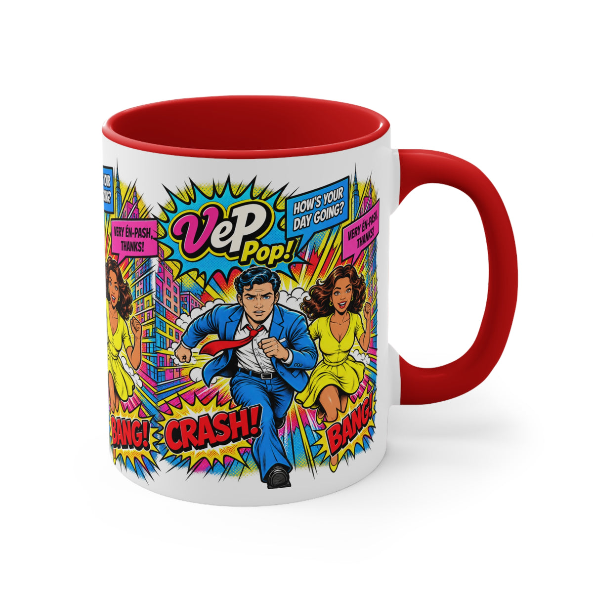 Pop Art Comic Mug — 'Crash! Bang!' Colorful Accent Coffee Cup