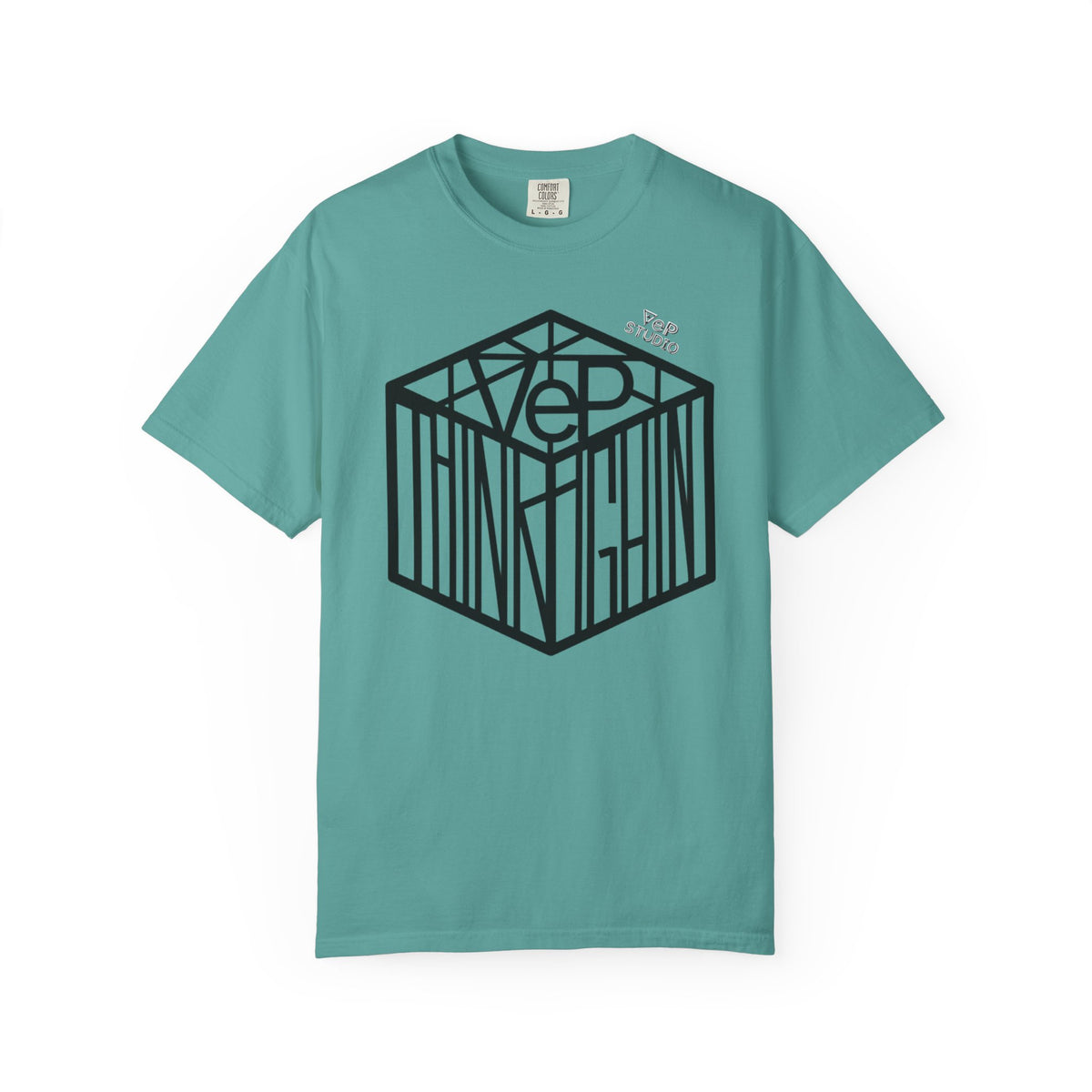 Think Outside the Box T-Shirt — Optical Cube Design with “Looking” Back Text