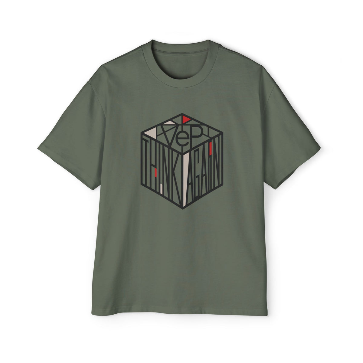 Think Again Cube Graphic Tee — Men's Oversized Cotton T-Shirt