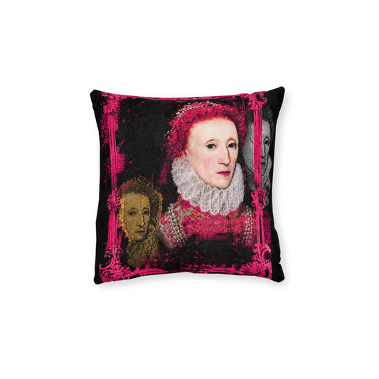 Vintage Portrait Pink Accent Pillow — Elizabethan Lady Decorative Square Pillow