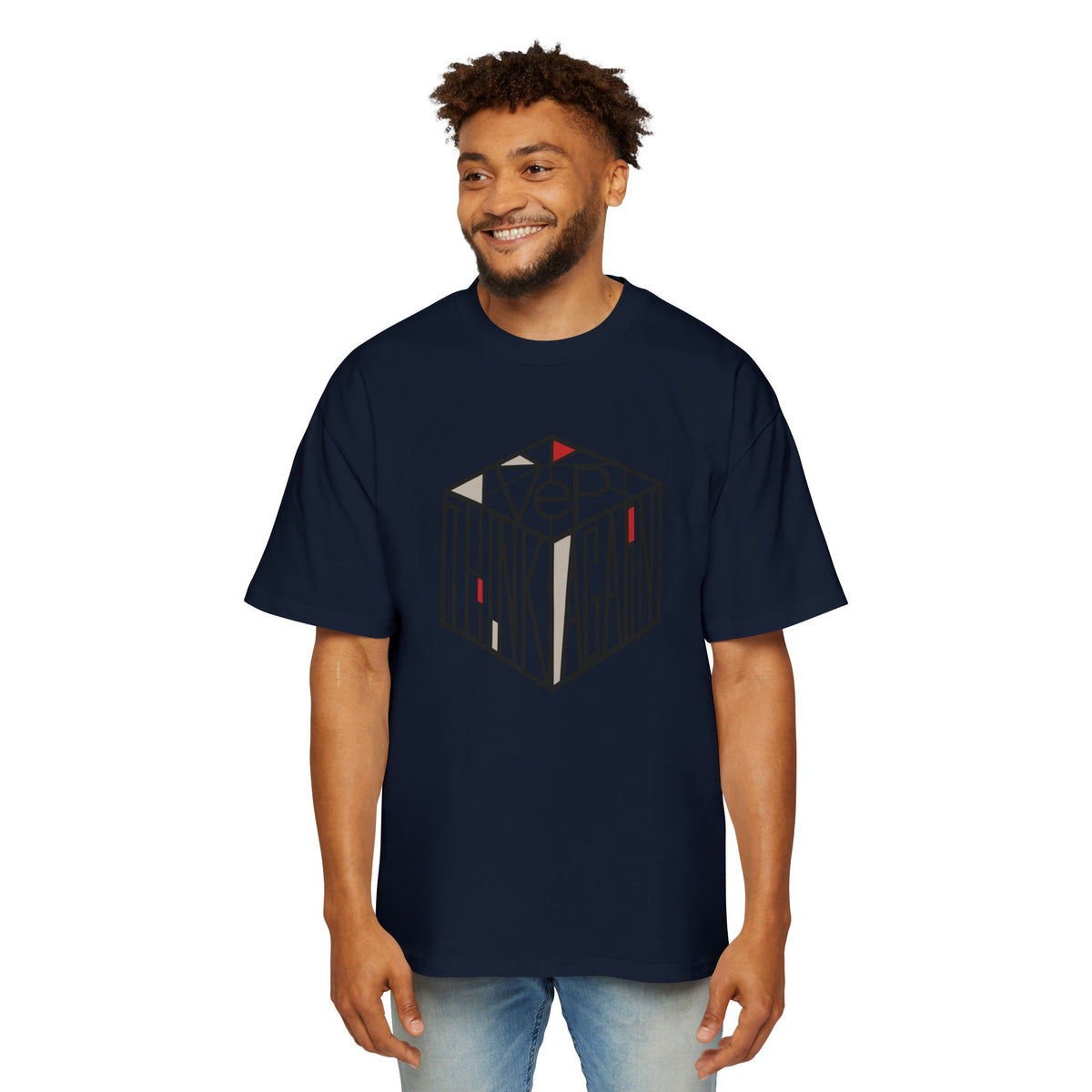 Think Again Cube Graphic Tee — Men's Oversized Cotton T-Shirt