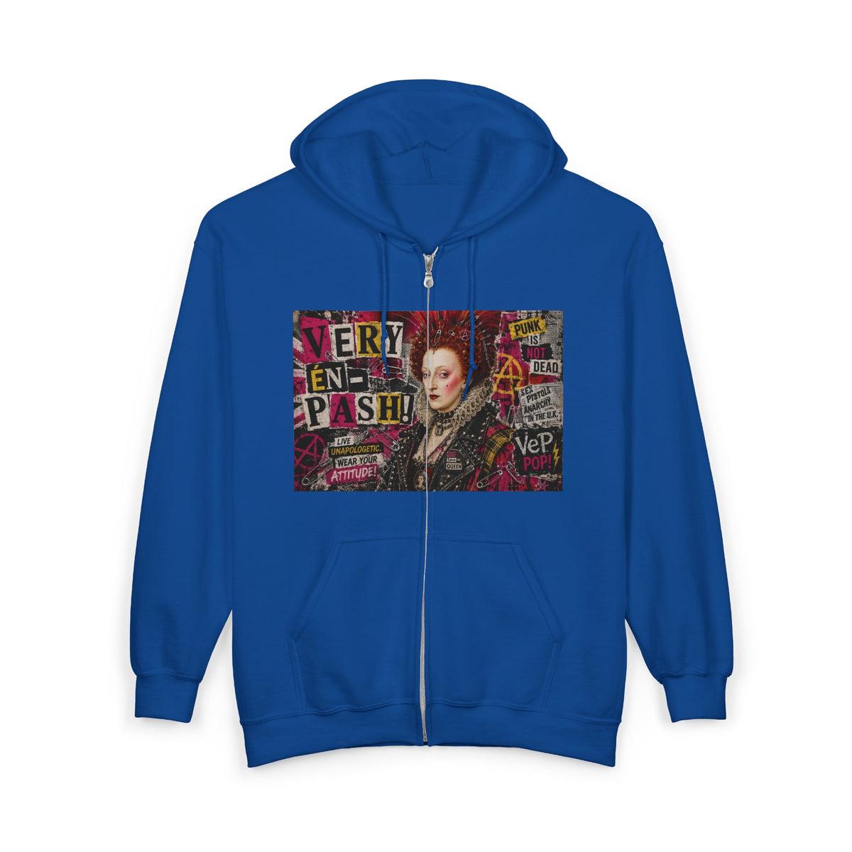 Zip Hoodie — Punk Elizabethan Collage Graphic "Very En Pash"