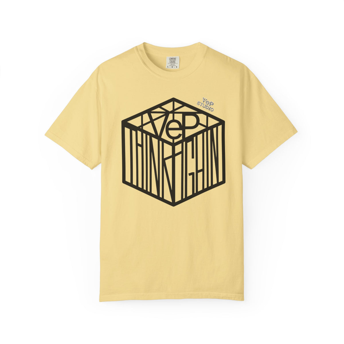 Think Outside the Box T-Shirt — Optical Cube Design with “Looking” Back Text