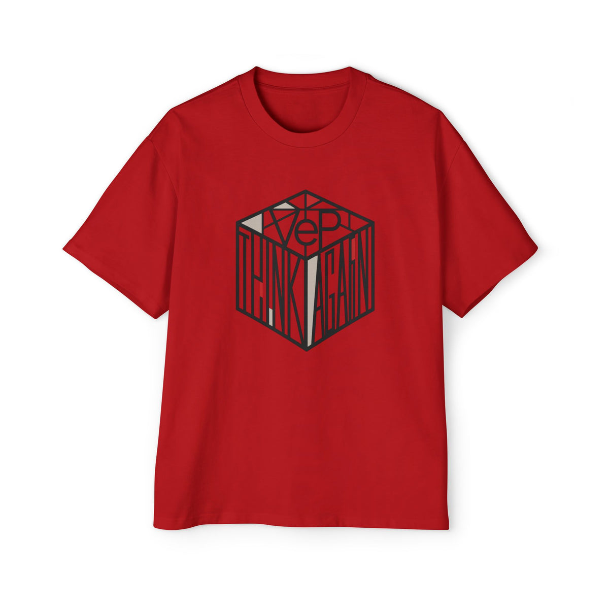 Think Again Cube Graphic Tee — Men's Oversized Cotton T-Shirt