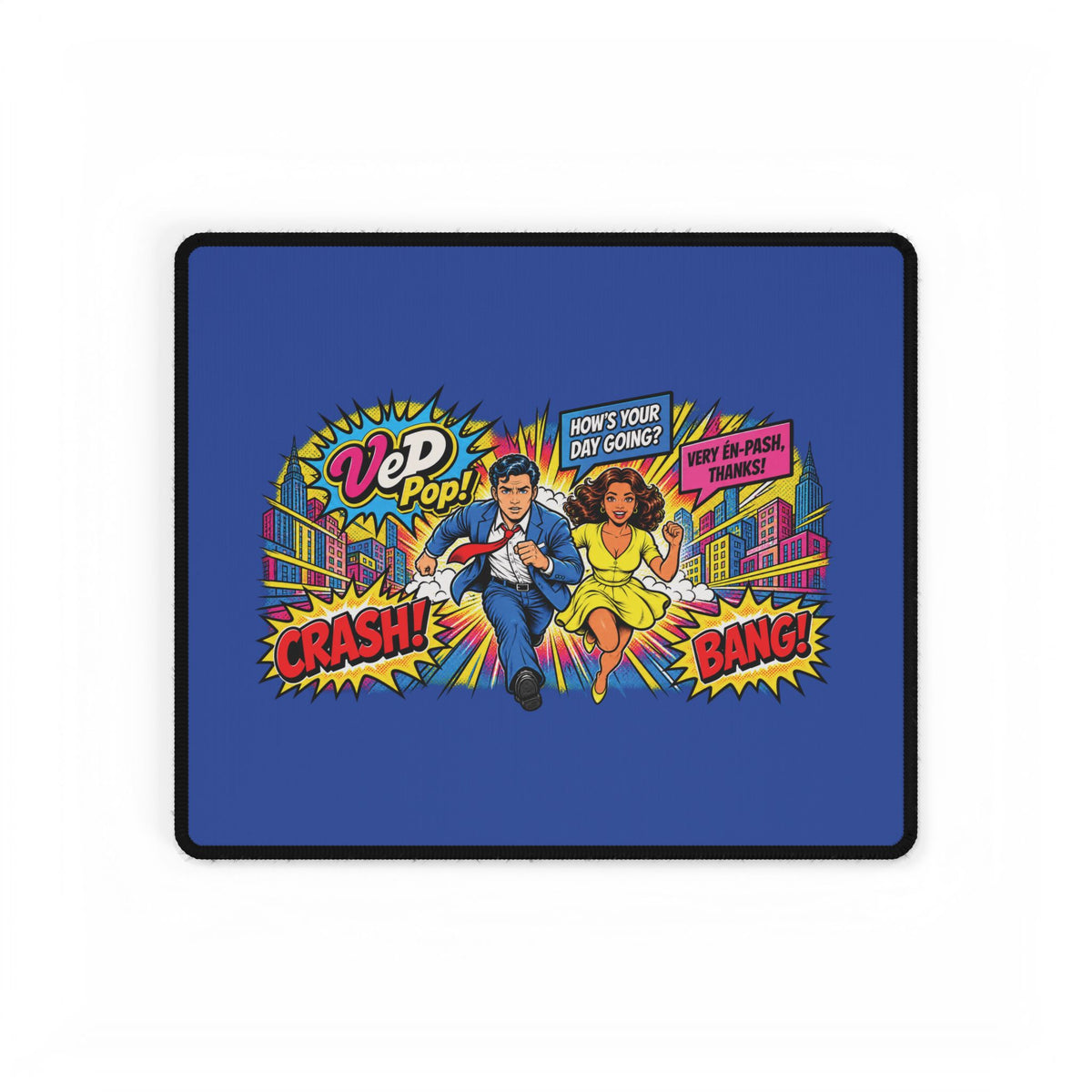 Retro Comic Pop Art Desk Mat — "How's Your Day Going?" Gaming & Office Mouse Pad