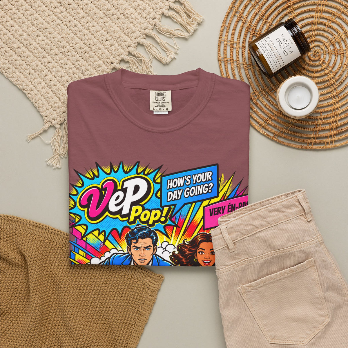 Pop Art Couple Graphic T-Shirt — 'VeP Pop! How's Your Day Going? Crash! Bang!'