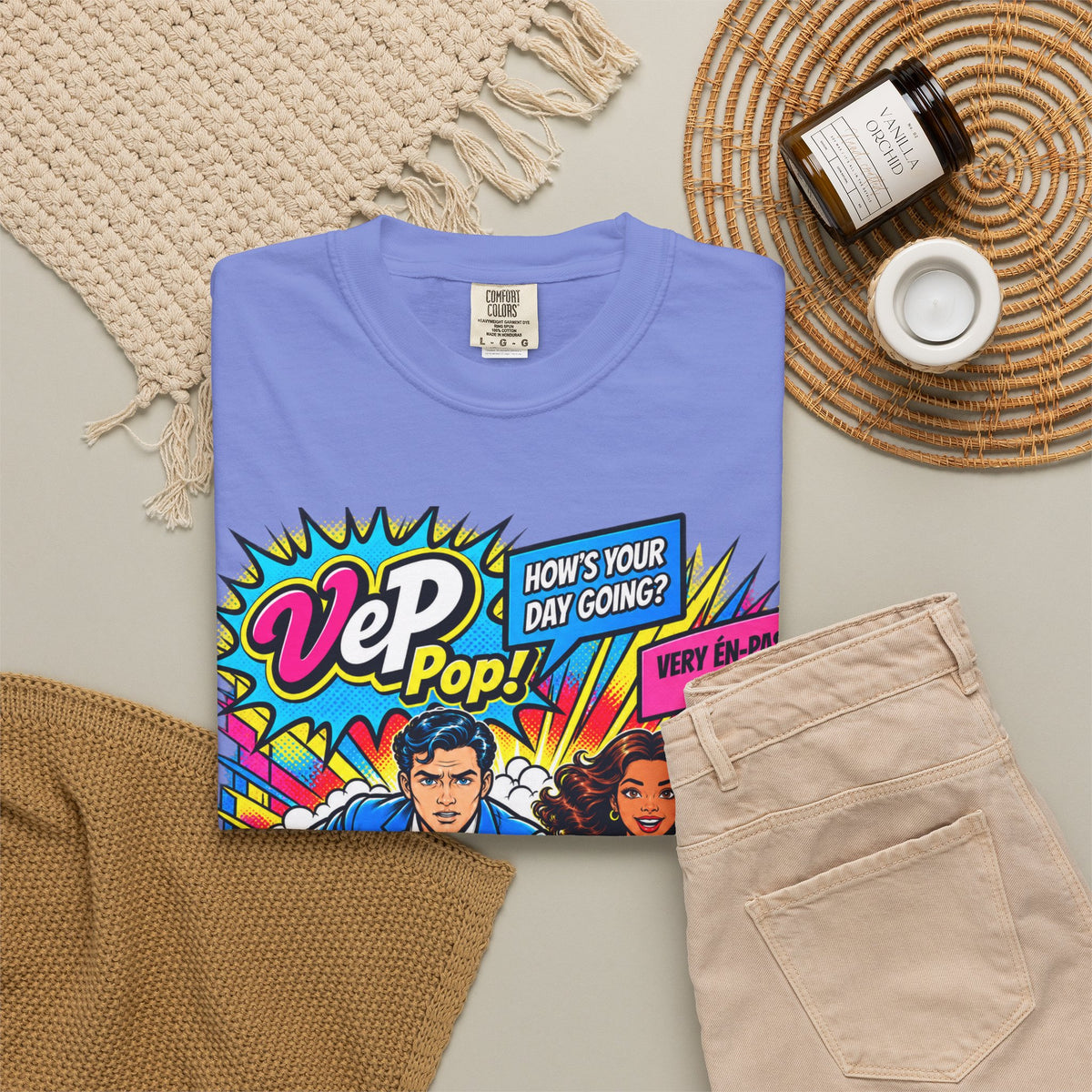 Pop Art Couple Graphic T-Shirt — 'VeP Pop! How's Your Day Going? Crash! Bang!'