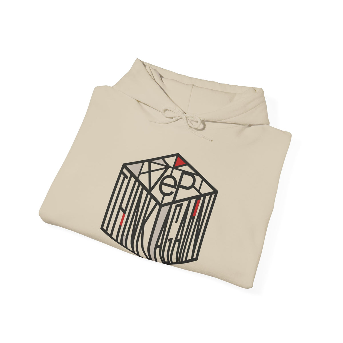 Think Again Cube Hoodie — Minimal Geometric Graphic Sweatshirt