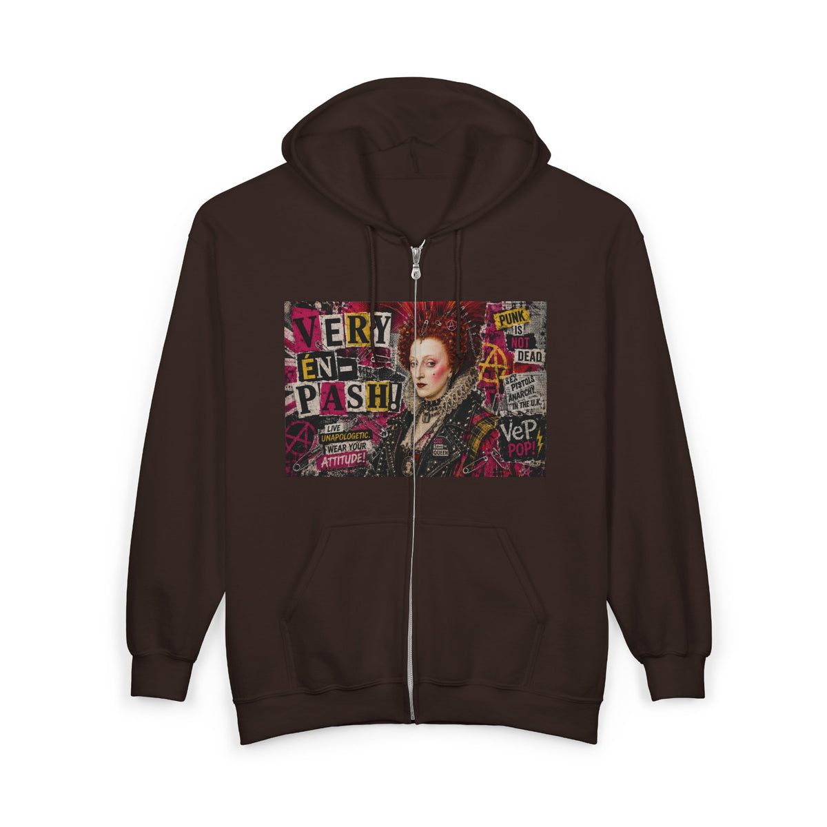 Zip Hoodie — Punk Elizabethan Collage Graphic "Very En Pash"