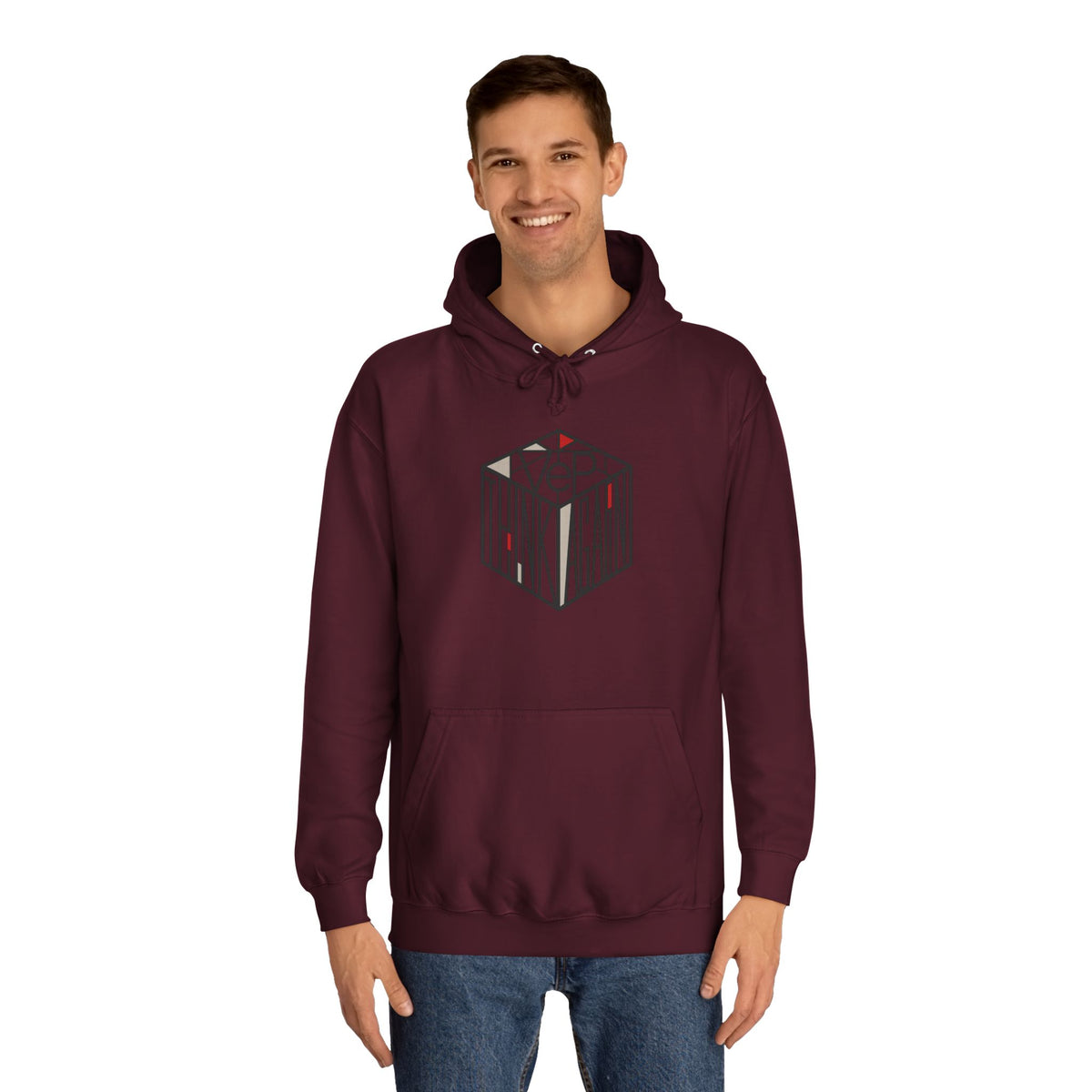 Minimal Geometric Cube Hoodie — 'VeP' Studio Logo Pullover