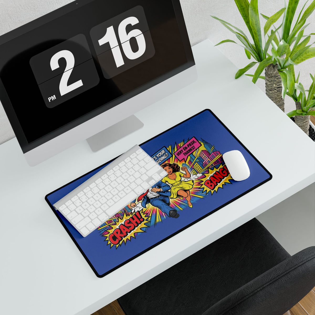Retro Comic Pop Art Desk Mat — "How's Your Day Going?" Gaming & Office Mouse Pad
