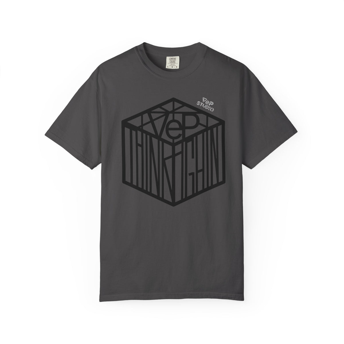 Think Outside the Box T-Shirt — Optical Cube Design with “Looking” Back Text