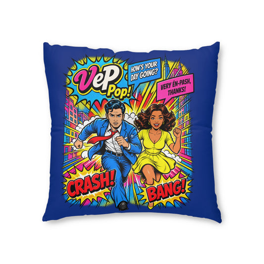 Pop Art Tufted Floor Pillow — Retro Comic 'Crash! Bang!' Design
