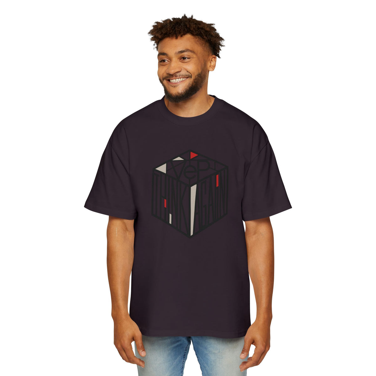 Think Again Cube Graphic Tee — Men's Oversized Cotton T-Shirt