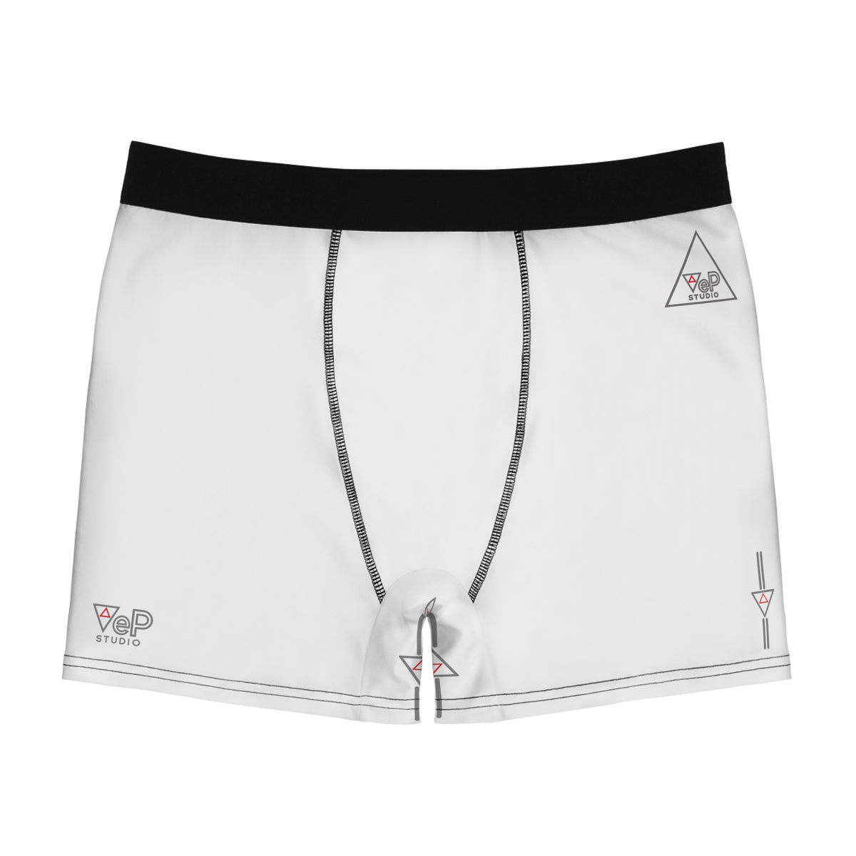 Minimal Logo Art-House Boxer Briefs — White All-Over-Print Streetwear