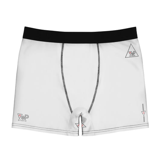 Minimal Logo Art-House Boxer Briefs — White All-Over-Print Streetwear