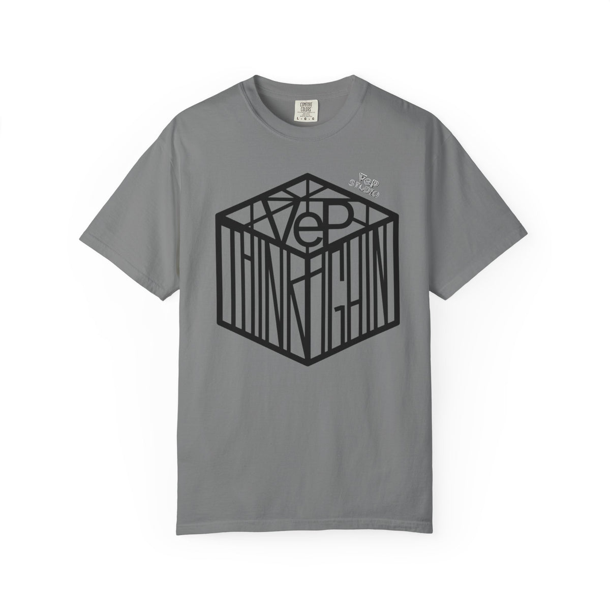 Think Outside the Box T-Shirt — Optical Cube Design with “Looking” Back Text