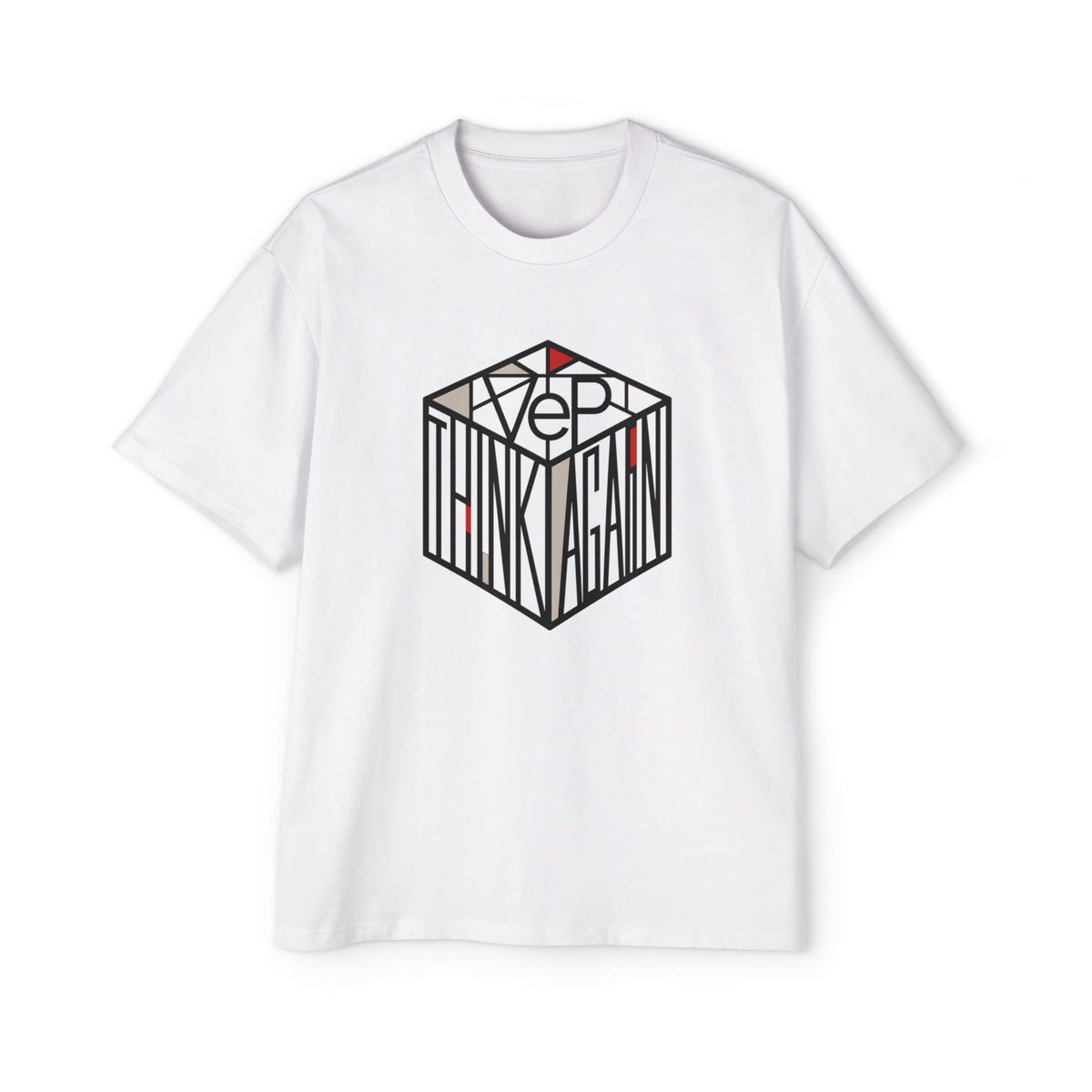 Think Again Cube Graphic Tee — Men's Oversized Cotton T-Shirt