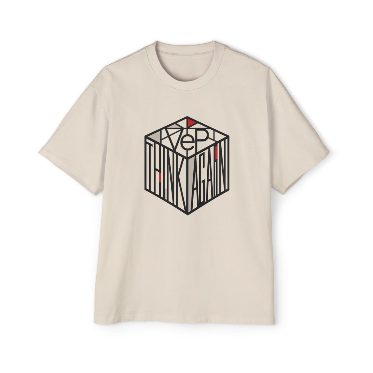 Think Again Cube Graphic Tee — Men's Oversized Cotton T-Shirt