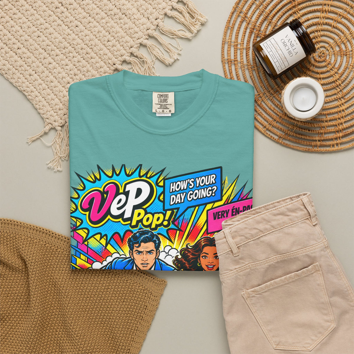 Pop Art Couple Graphic T-Shirt — 'VeP Pop! How's Your Day Going? Crash! Bang!'