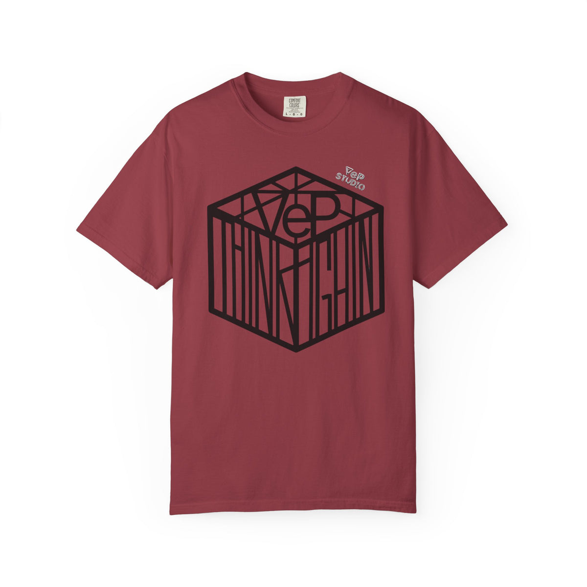 Think Outside the Box T-Shirt — Optical Cube Design with “Looking” Back Text