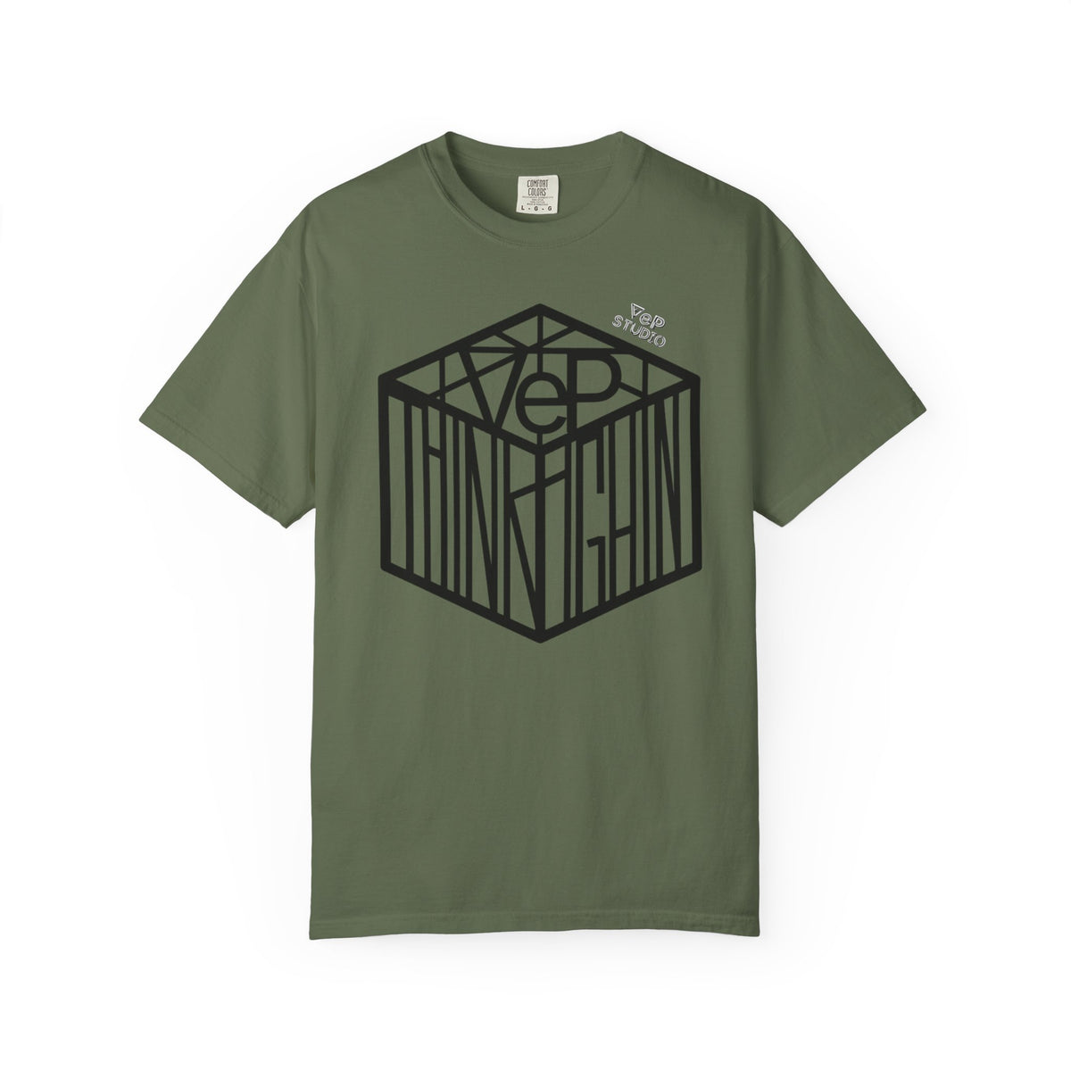 Think Outside the Box T-Shirt — Optical Cube Design with “Looking” Back Text