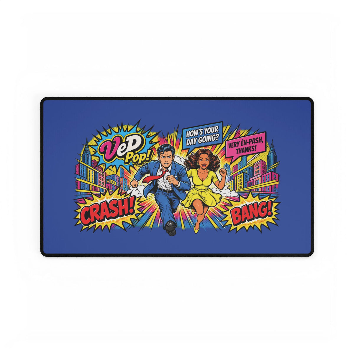 Retro Comic Pop Art Desk Mat — "How's Your Day Going?" Gaming & Office Mouse Pad