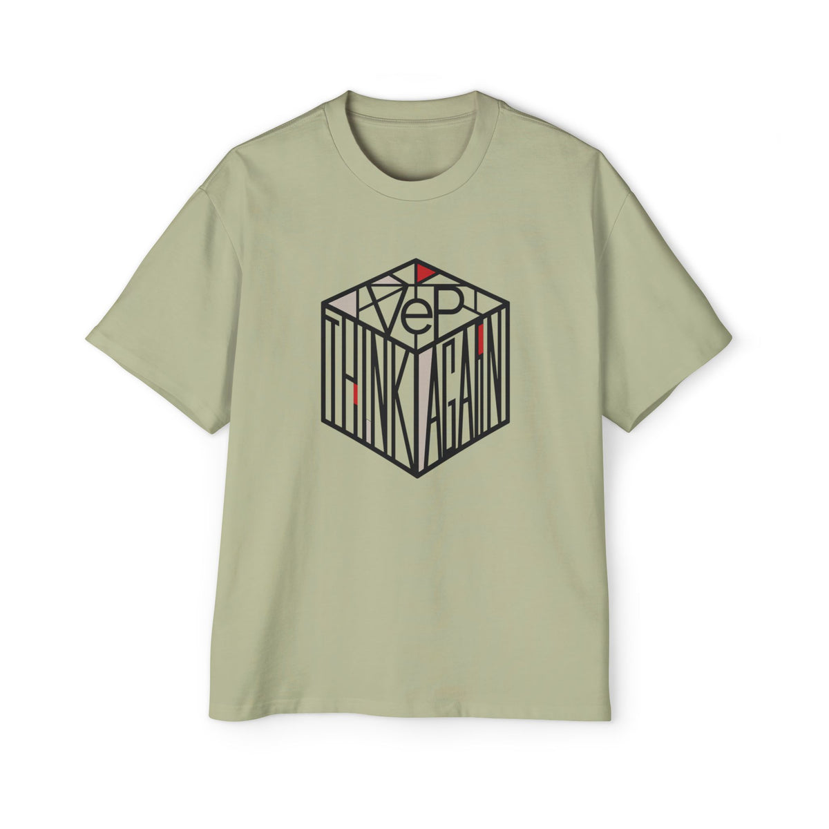 Think Again Cube Graphic Tee — Men's Oversized Cotton T-Shirt