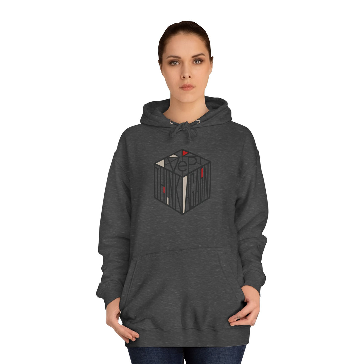 Minimal Geometric Cube Hoodie — 'VeP' Studio Logo Pullover