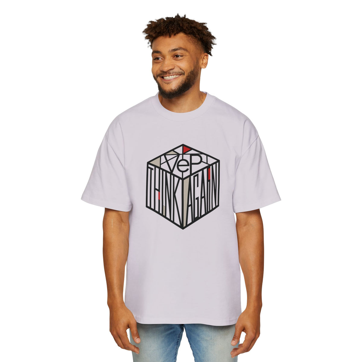 Think Again Cube Graphic Tee — Men's Oversized Cotton T-Shirt