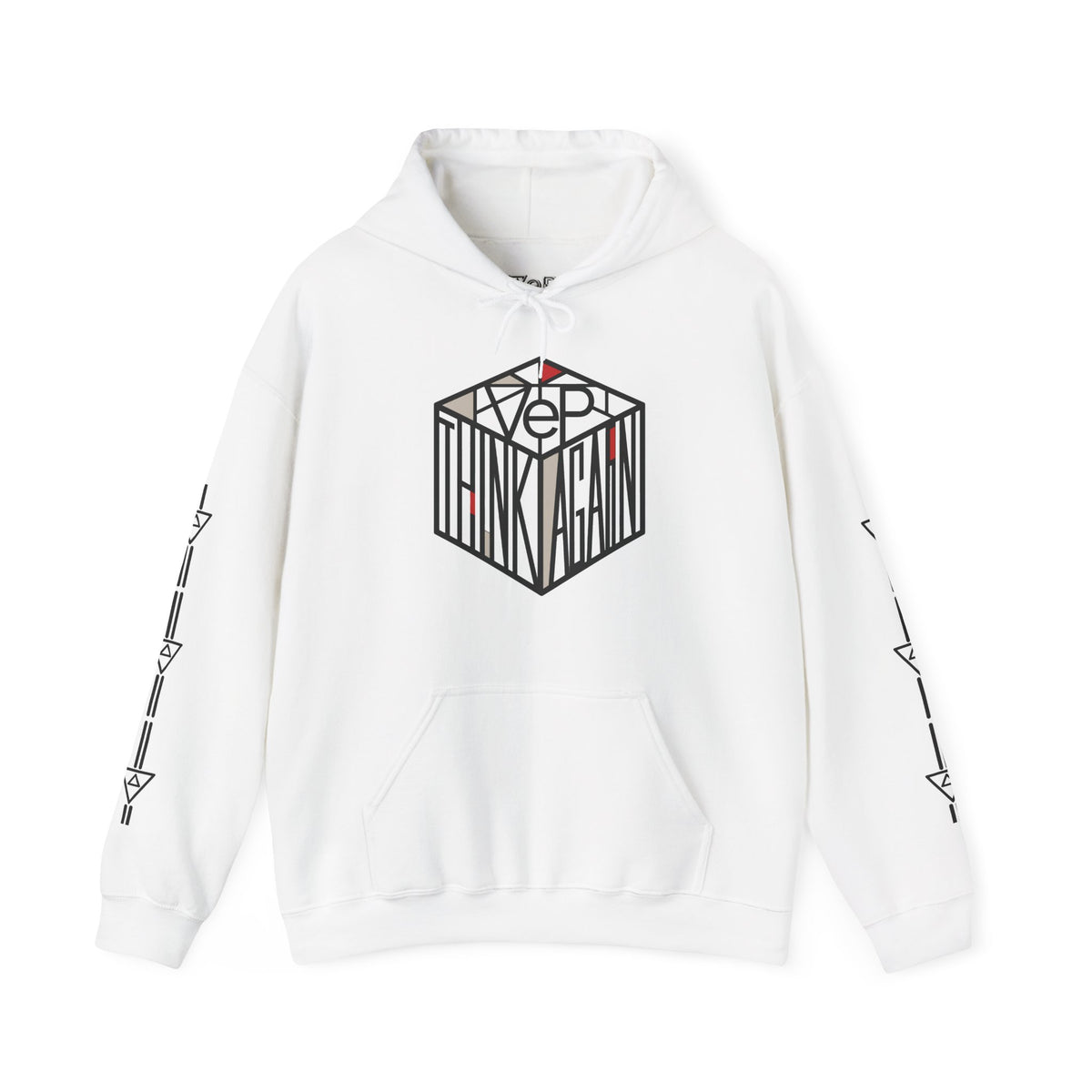 Think Again Cube Hoodie — Minimal Geometric Graphic Sweatshirt