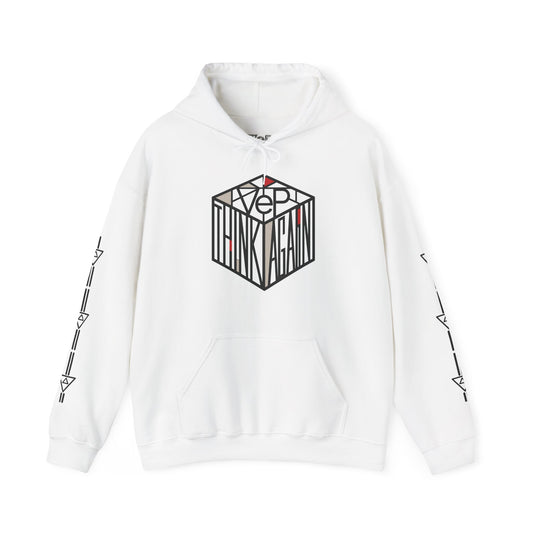 Think Again Cube Hoodie — Minimal Geometric Graphic Sweatshirt