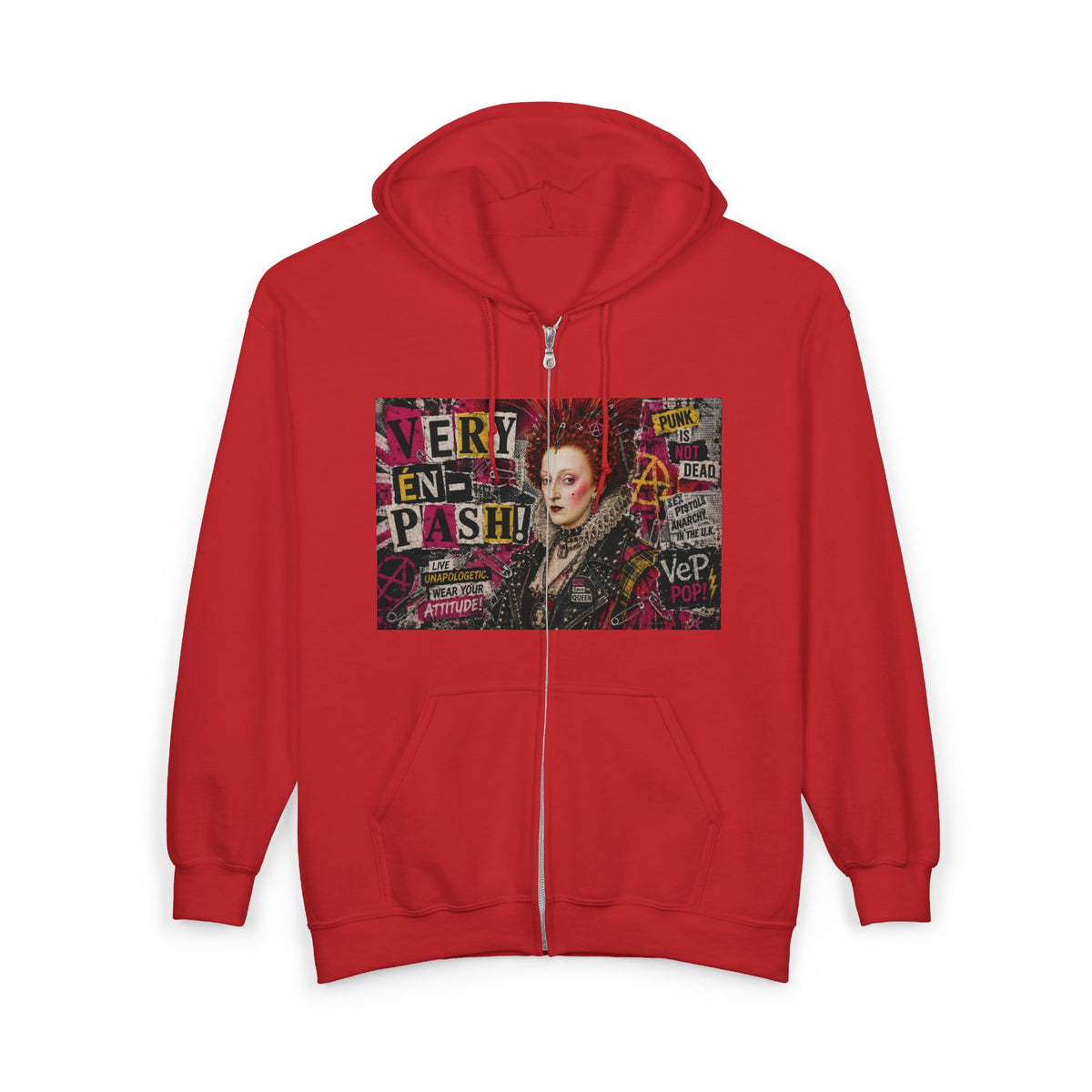 Zip Hoodie — Punk Elizabethan Collage Graphic "Very En Pash"