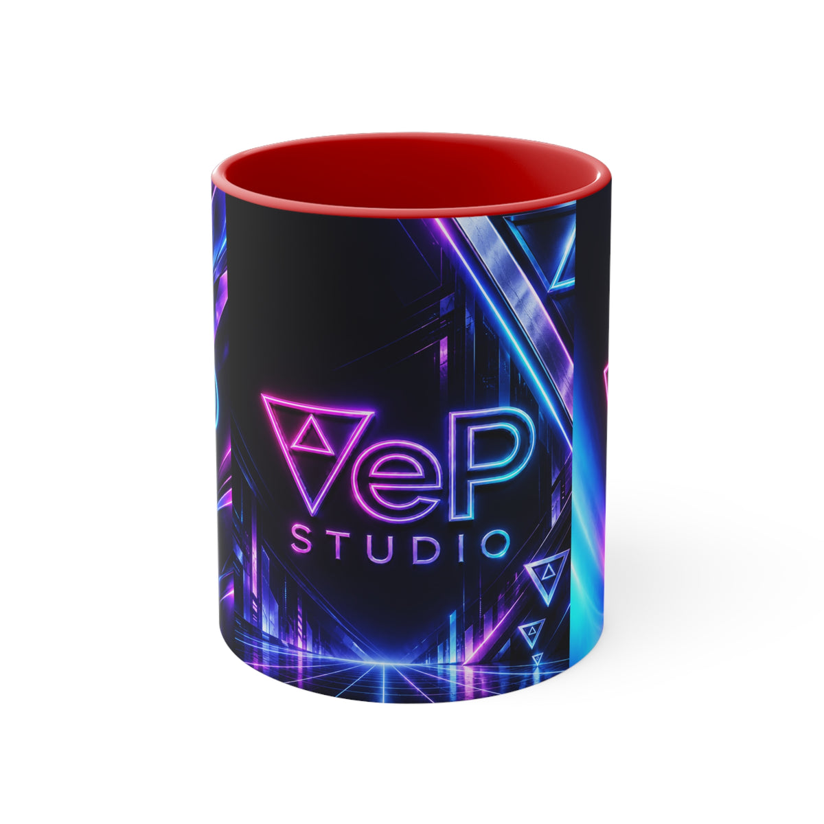 Neon Retro Studio Accent Mug — 11oz Colorful Logo Coffee Cup