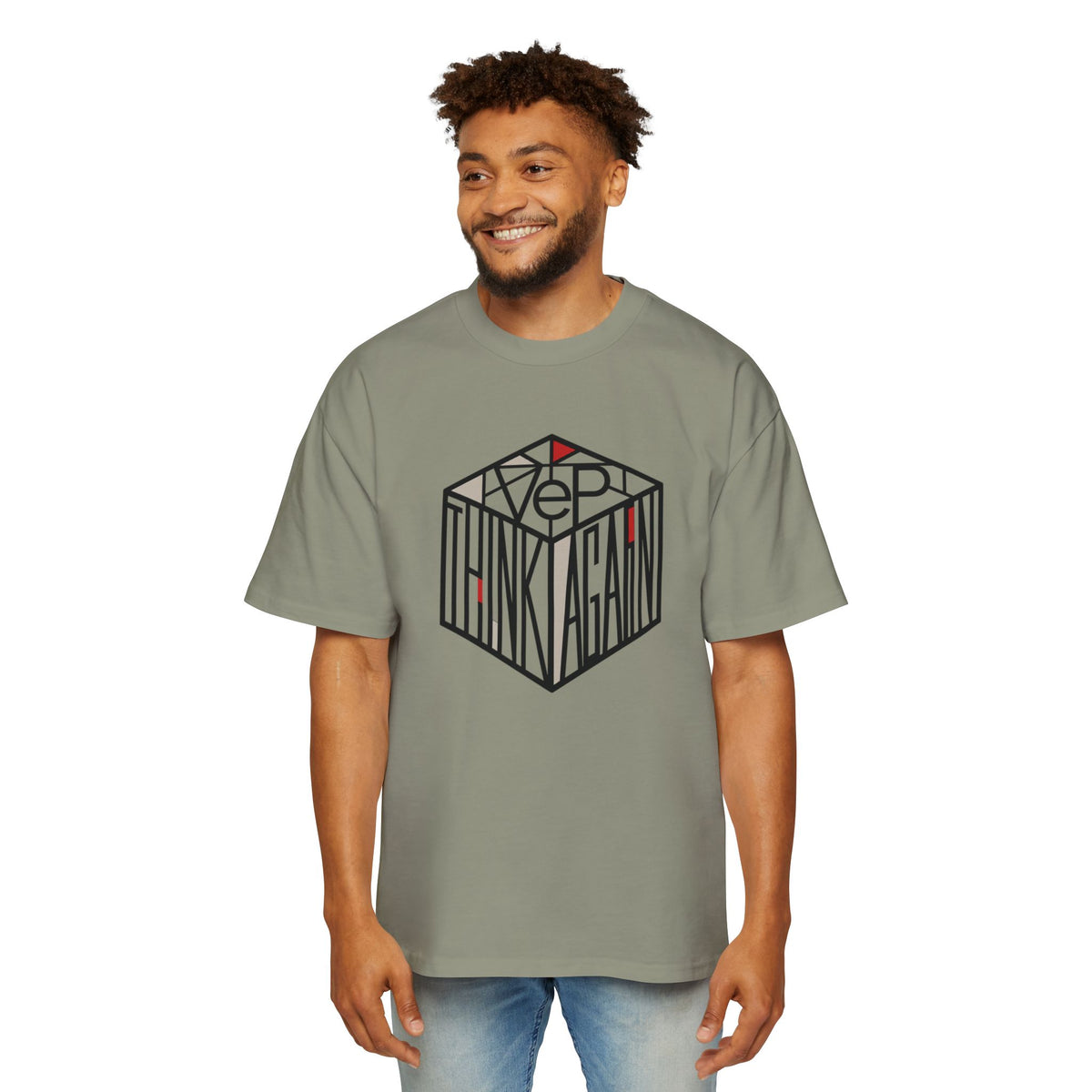 Think Again Cube Graphic Tee — Men's Oversized Cotton T-Shirt
