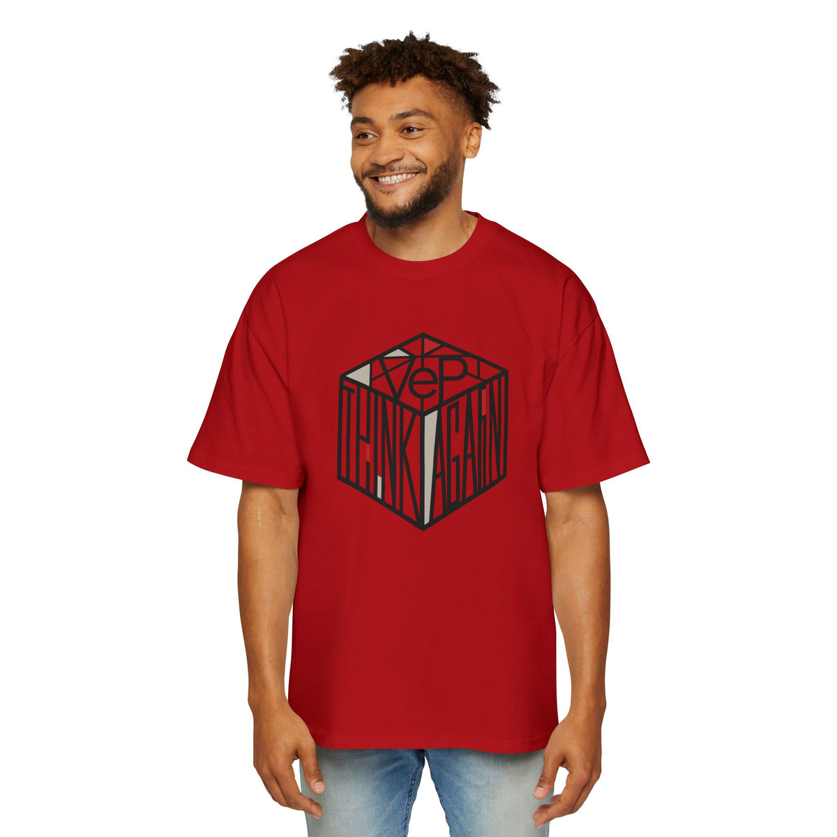 Think Again Cube Graphic Tee — Men's Oversized Cotton T-Shirt