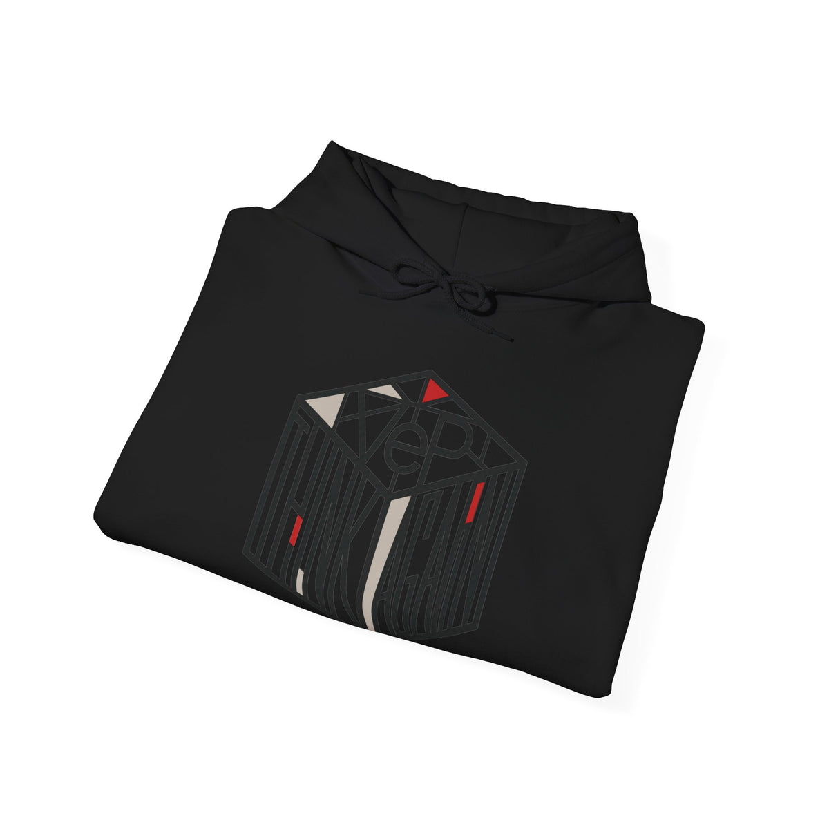 Think Again Cube Hoodie — Minimal Geometric Graphic Sweatshirt