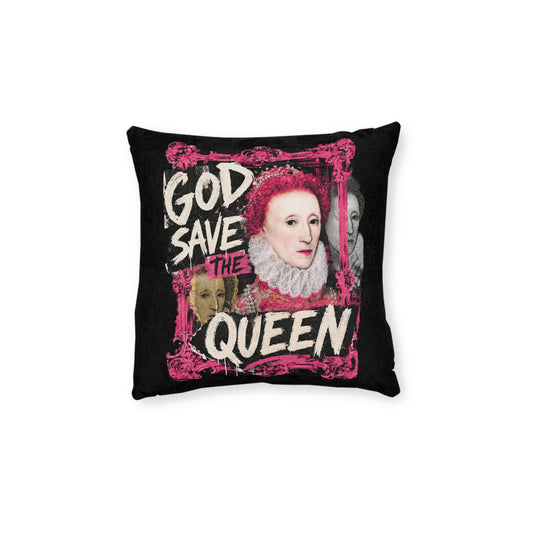 God Save The Queen Decorative Pillow — Punk Royalty Throw Pillow (Pink Back)