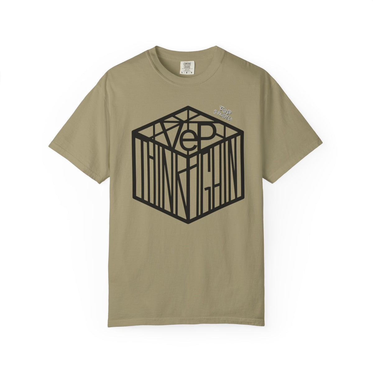 Think Outside the Box T-Shirt — Optical Cube Design with “Looking” Back Text