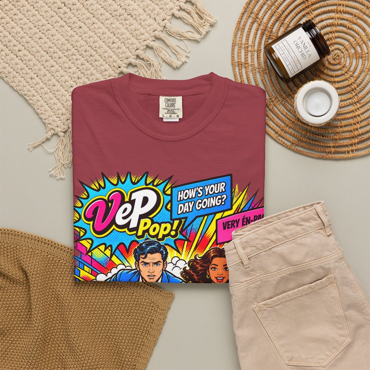 Pop Art Couple Graphic T-Shirt — 'VeP Pop! How's Your Day Going? Crash! Bang!'