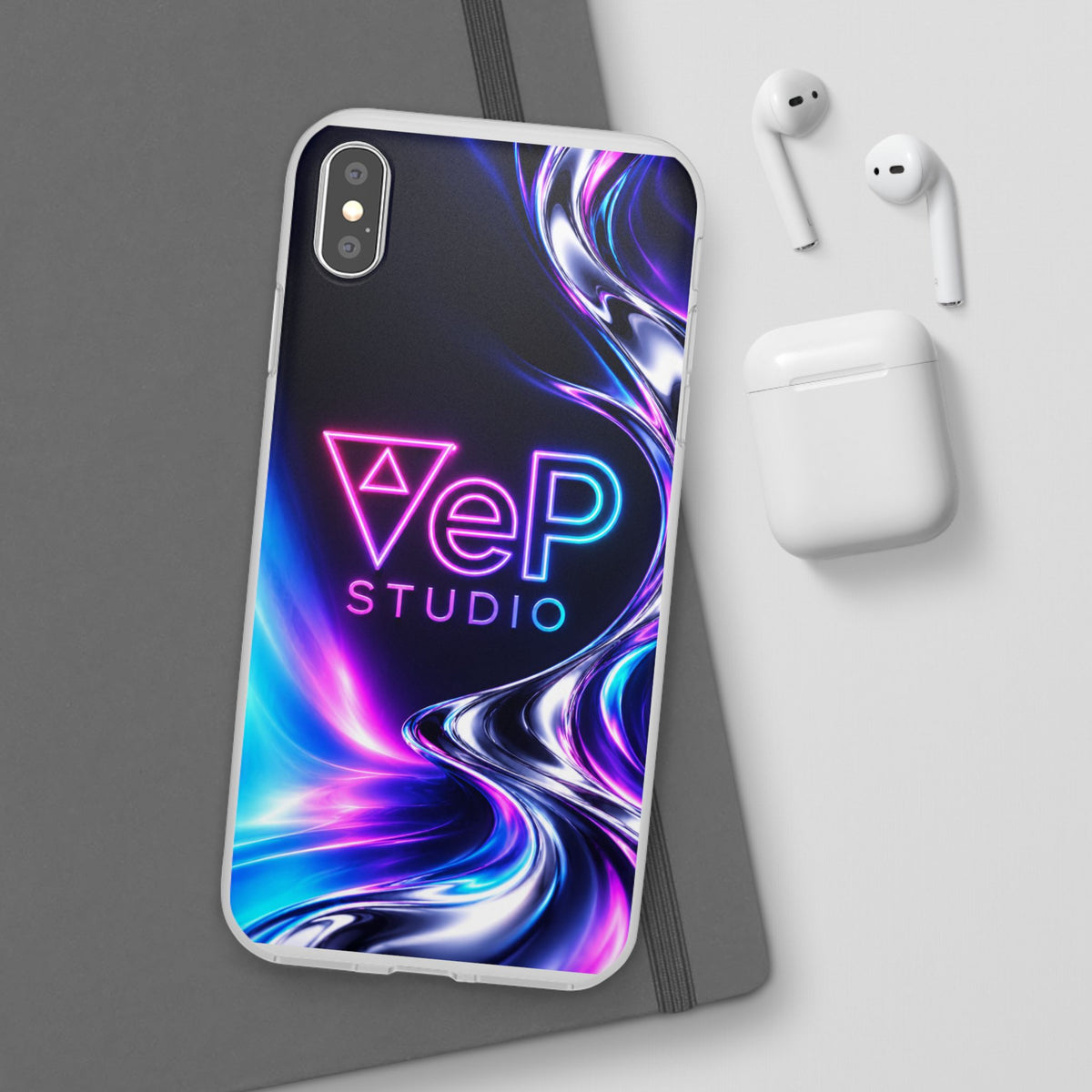 Phone Case — Neon Vaporwave "VeP Studio" Soft Flexi Cover