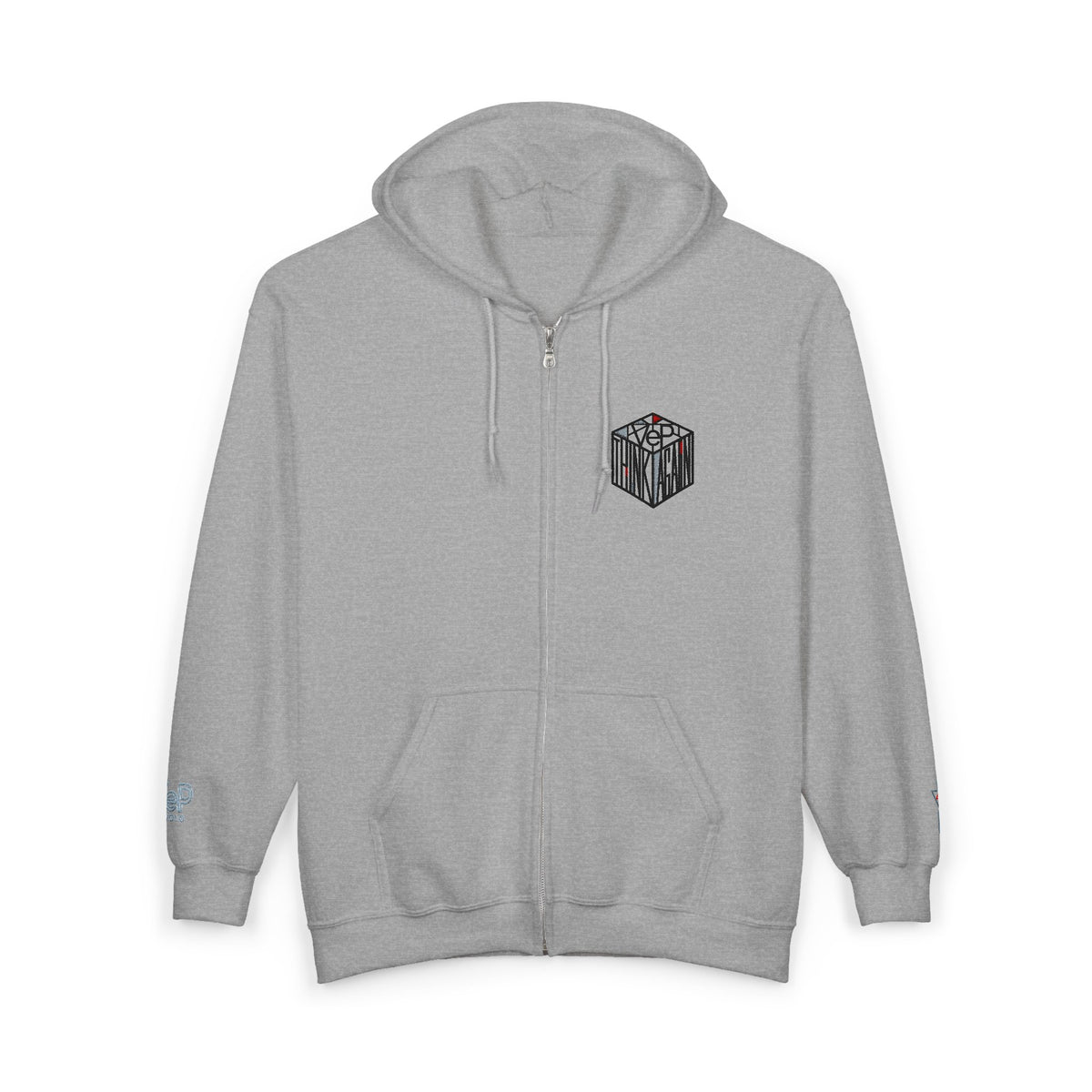 Zip Hoodie with Black Cube Graphic – Minimal Geometric Streetwear