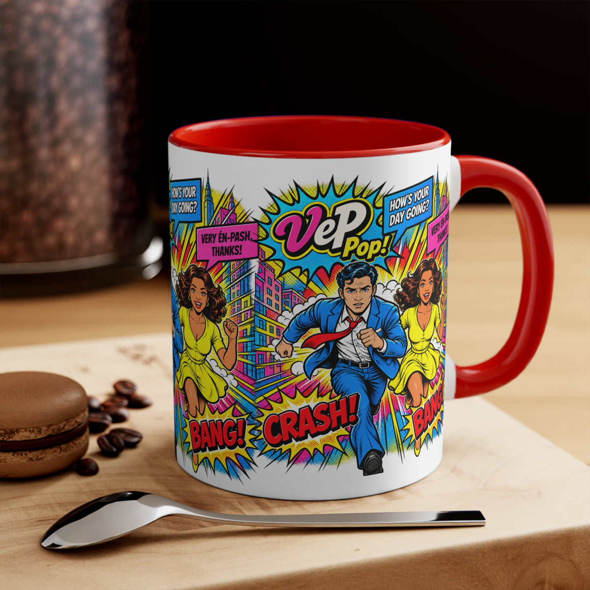 Pop Art Comic Mug — 'Crash! Bang!' Colorful Accent Coffee Cup