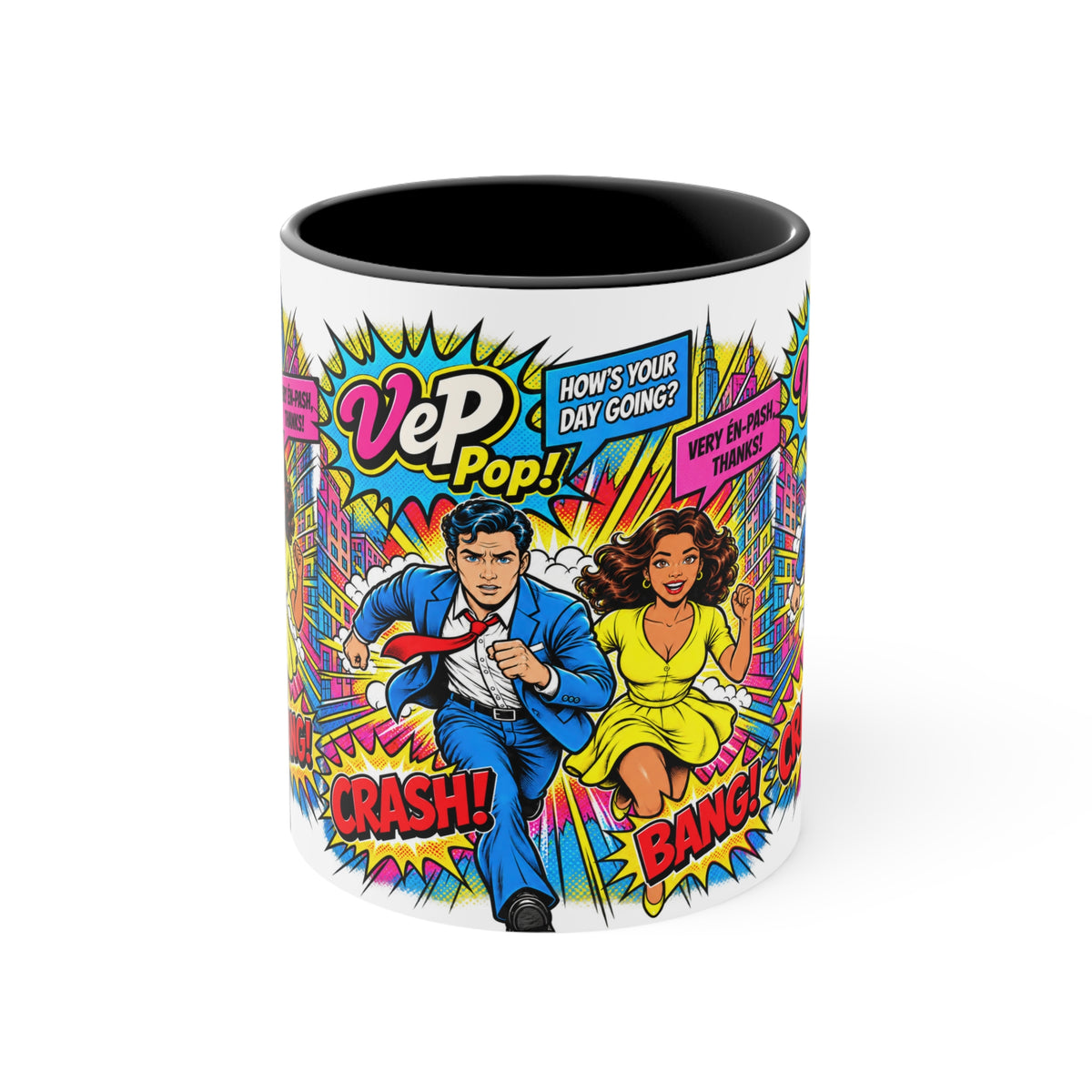 Pop Art Comic Mug — 'Crash! Bang!' Colorful Accent Coffee Cup