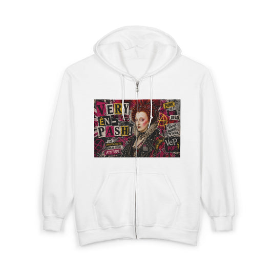 Zip Hoodie — Punk Elizabethan Collage Graphic "Very En Pash"