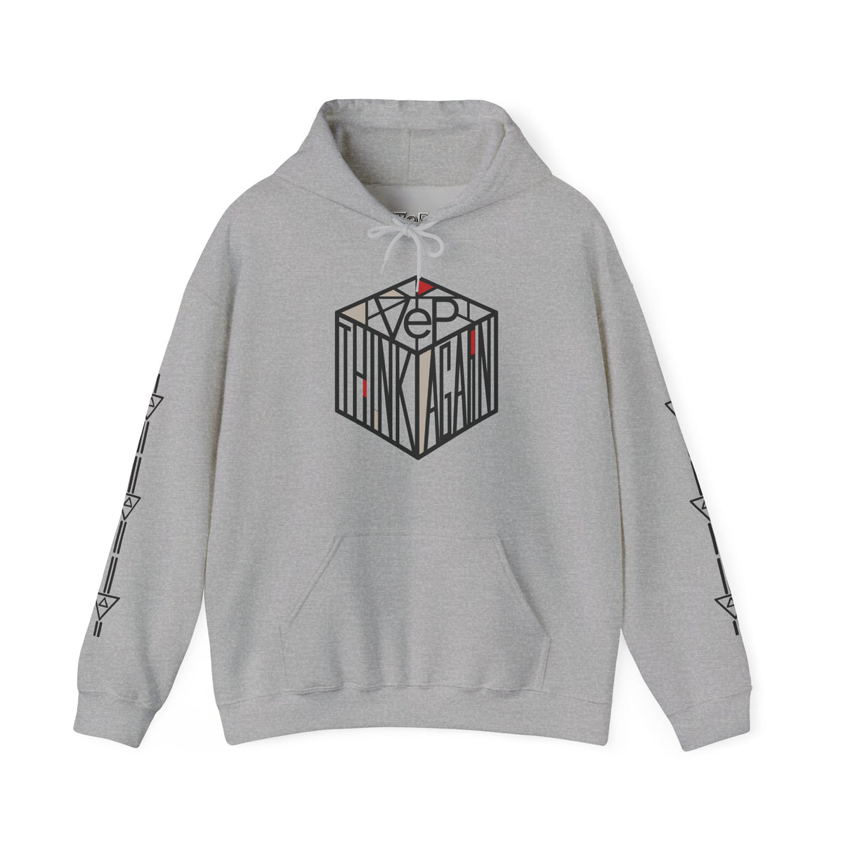 Think Again Cube Hoodie — Minimal Geometric Graphic Sweatshirt