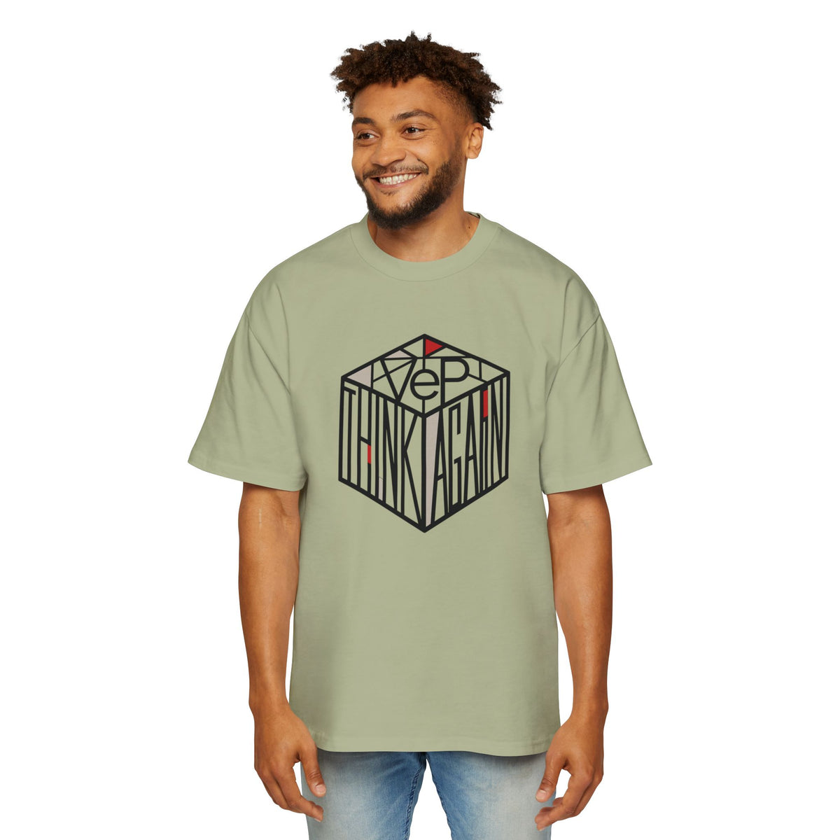 Think Again Cube Graphic Tee — Men's Oversized Cotton T-Shirt