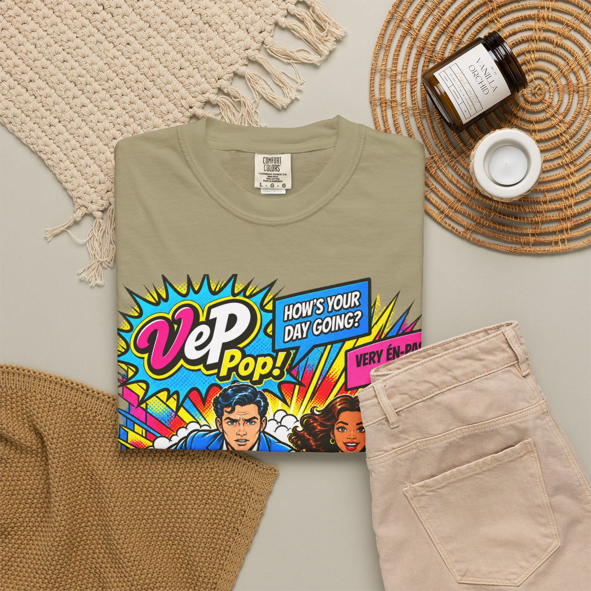Pop Art Couple Graphic T-Shirt — 'VeP Pop! How's Your Day Going? Crash! Bang!'